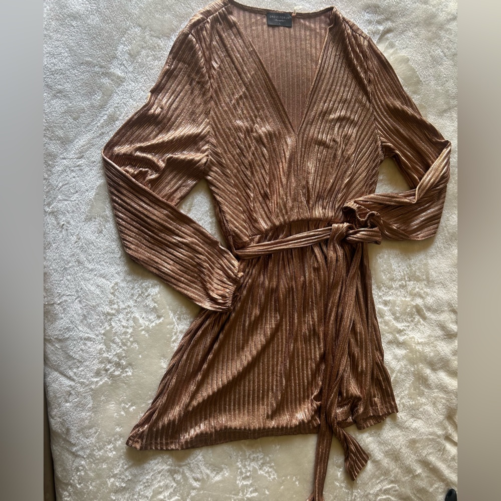 Bronze Long Sleeve Wrap Dress